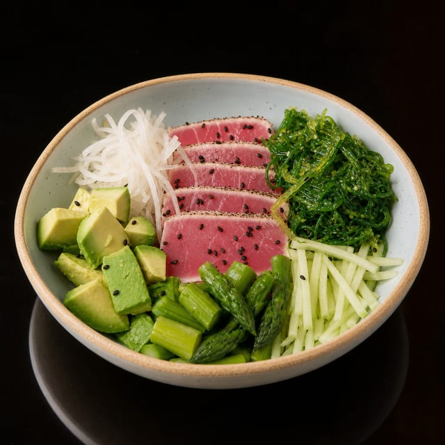 Seared Ahi Tuna Poke Bowl.