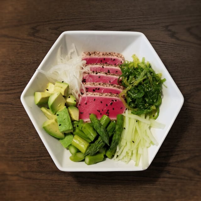 Seared Ahi Tuna Poke Bowl.